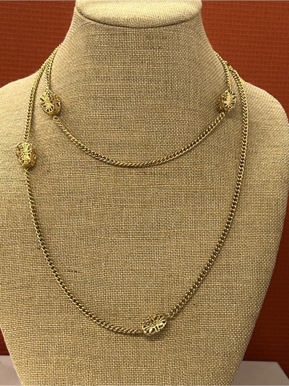 KJL Vintage Gold tone 3D Filigree layering necklace